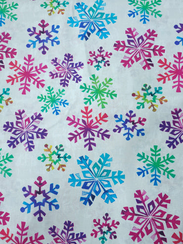 White/Rainbow Snowflake 100% Cotton