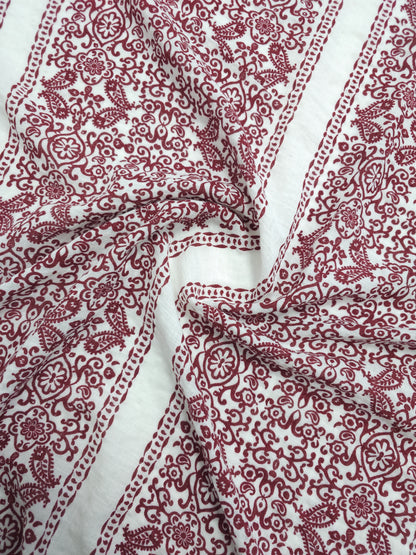 *PRE-ORDER* Wine/White Henna Floral Panel Cotton Flax