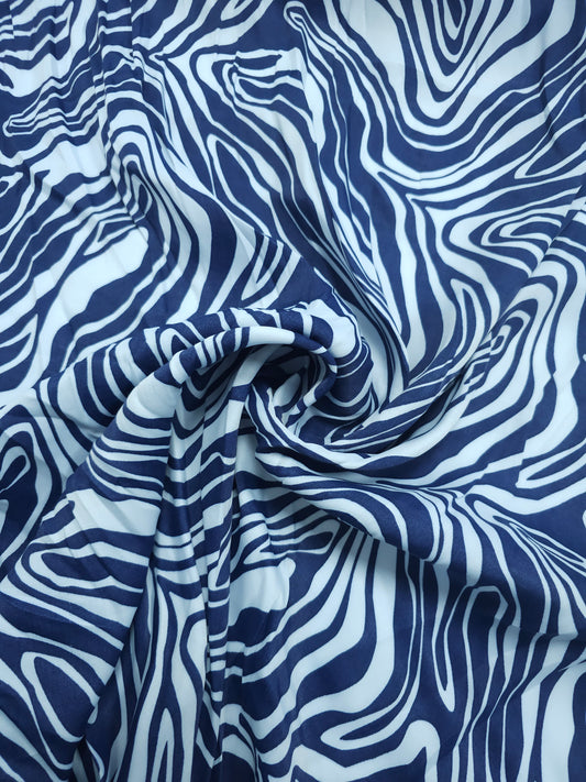 Blue Two-Tone Abstract Swirl Viscose Satin