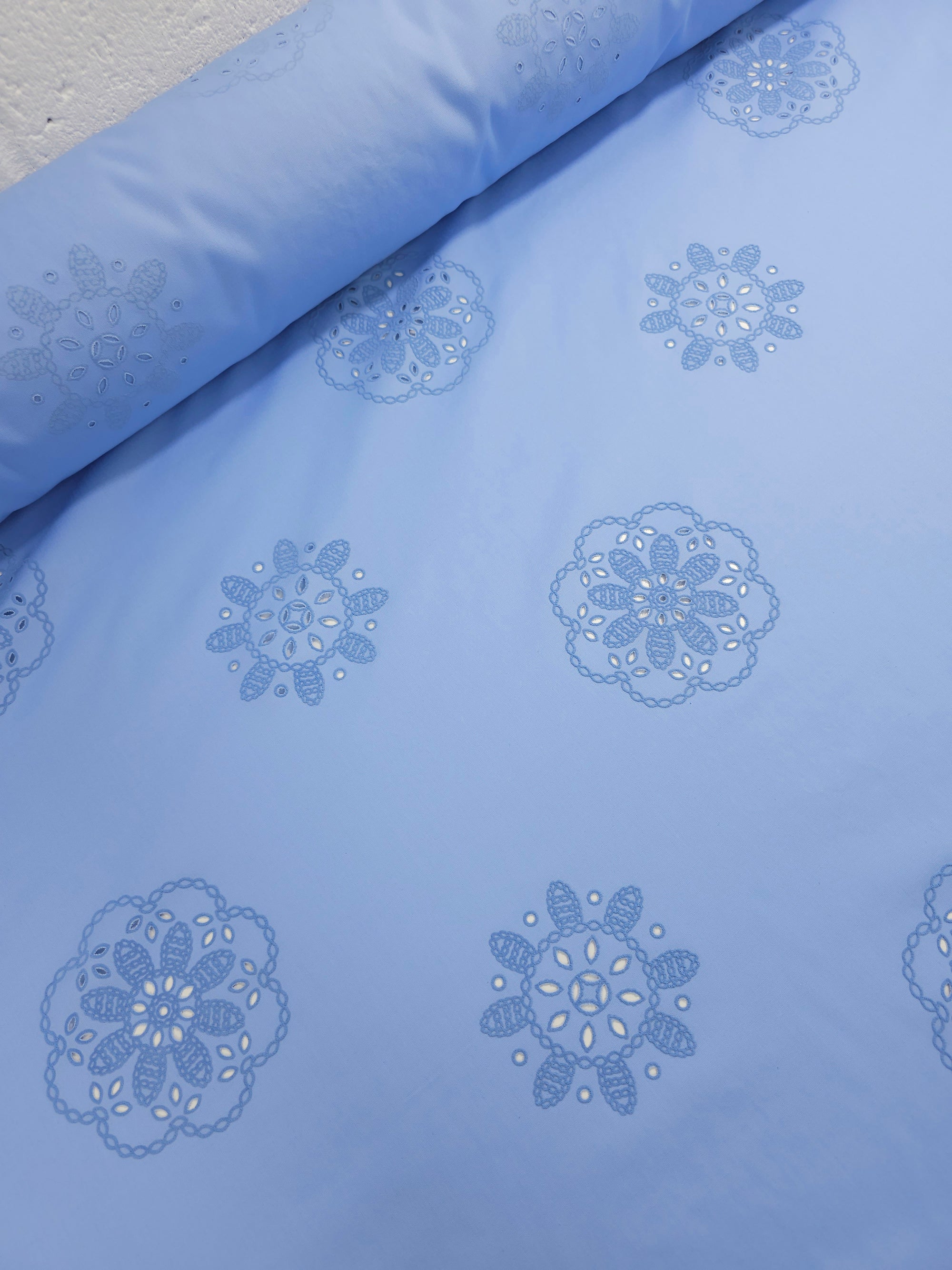 Cornflower Blue Floral Laser Cut Cotton