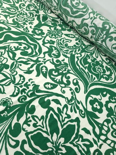 Green/Off-White Doodle Floral Viscose Crepe