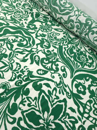 Green/Off-White Doodle Floral Viscose Crepe