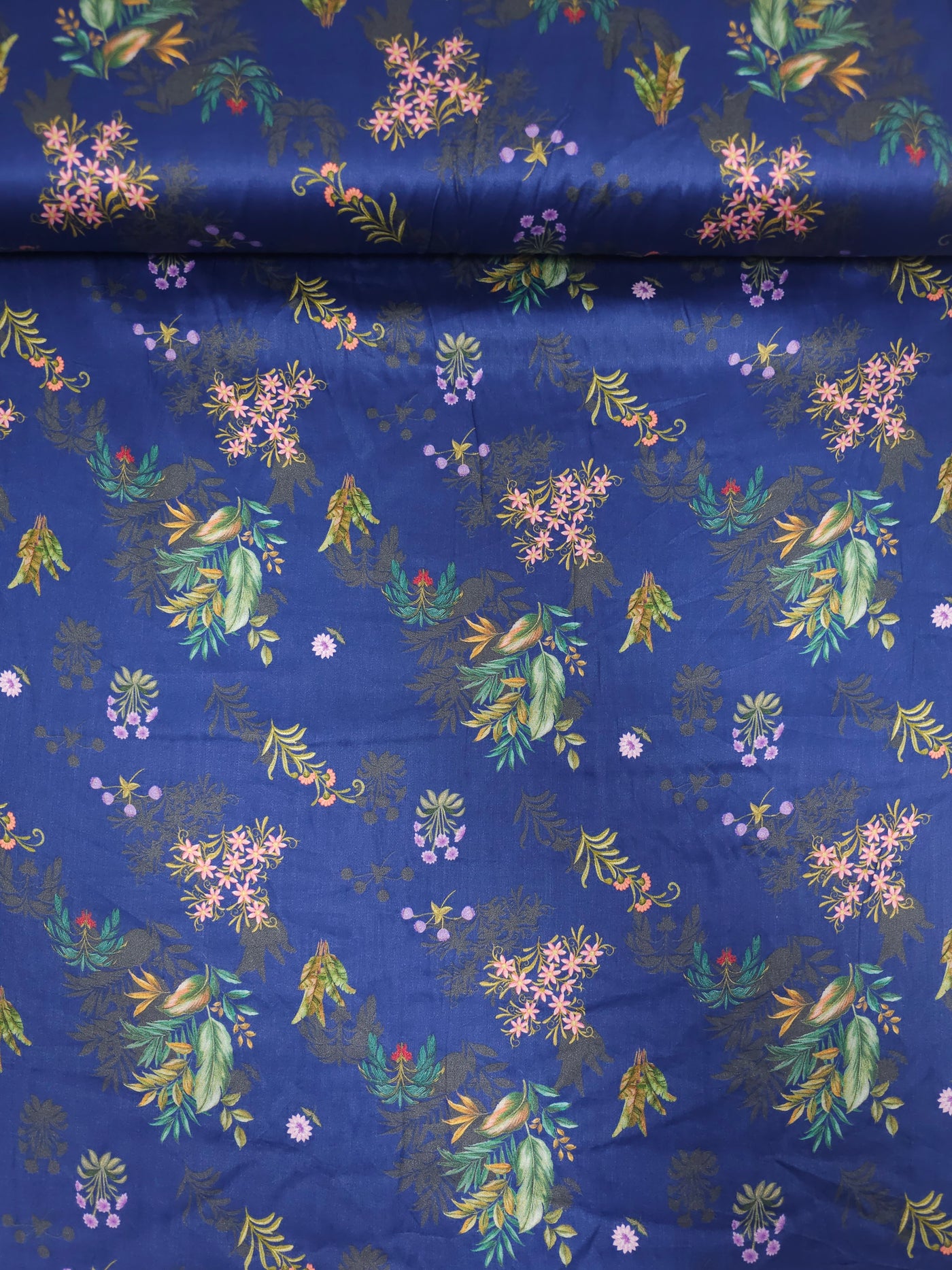 Indigo Navy Palm Leaf Floral Cotton Sateen 60"