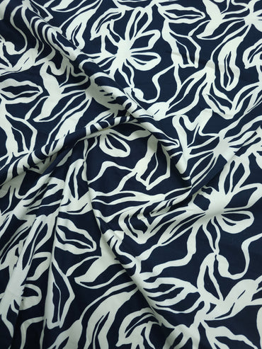 Navy/White Doodle Floral Cotton Sateen