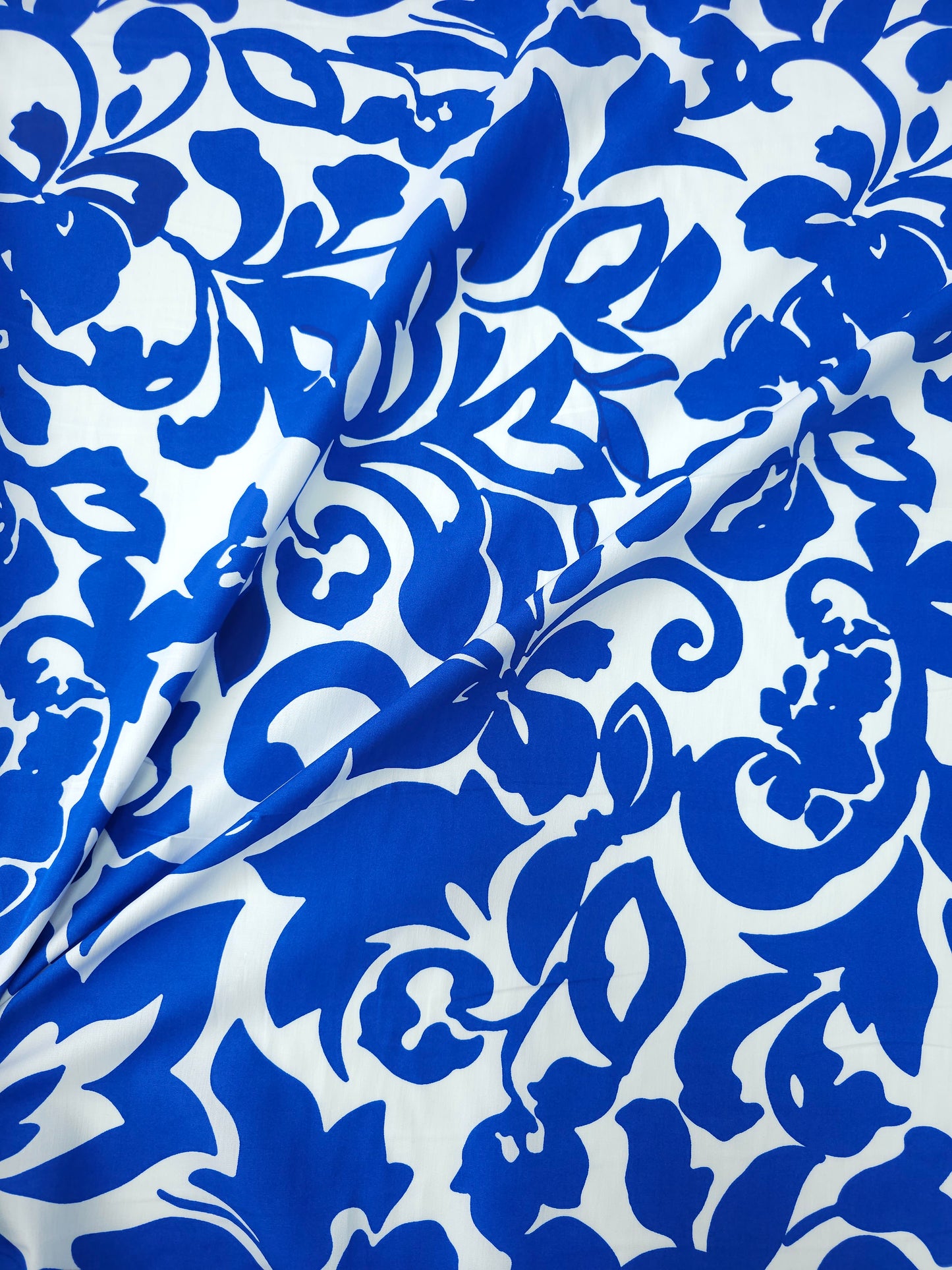 Blue Floral Swirl Cotton Poplin