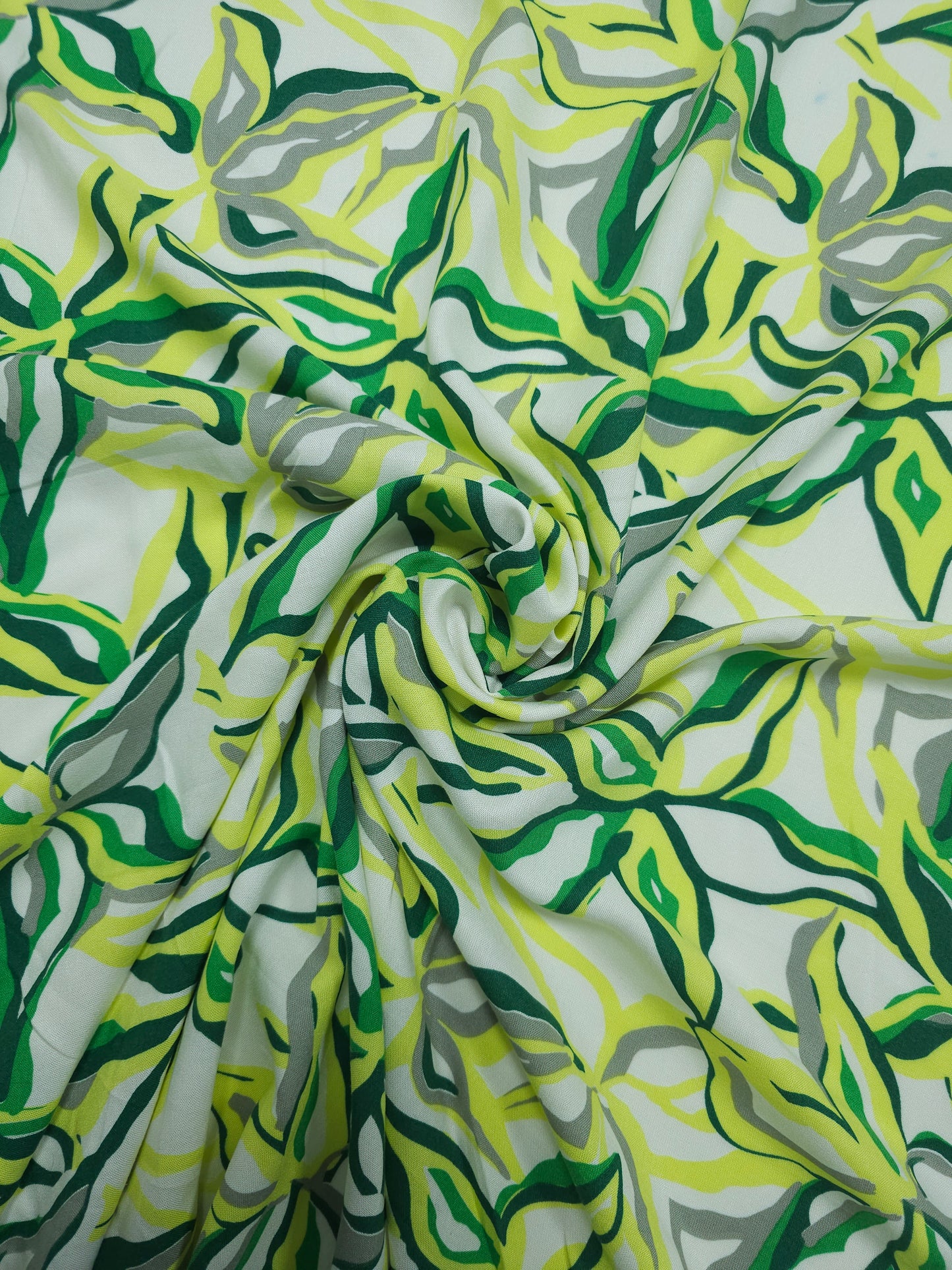 Yellow/Green Star Floral Viscose Challis