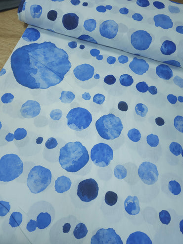 Blue/White Irregular Polka Splodge 100% Cotton 110"