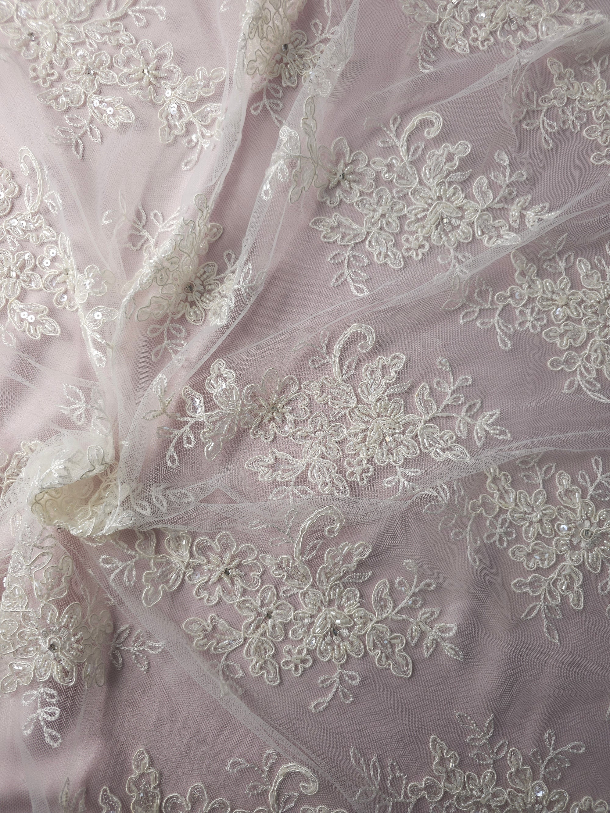 *Karina* Ivory Floral Sequin Patch Lace