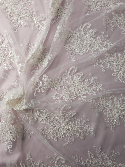 *Karina* Ivory Floral Sequin Patch Lace