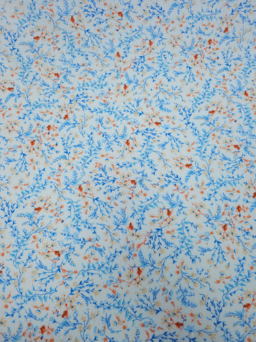 Blue/Orange Ditsy Floral Twine Viscose Jersey