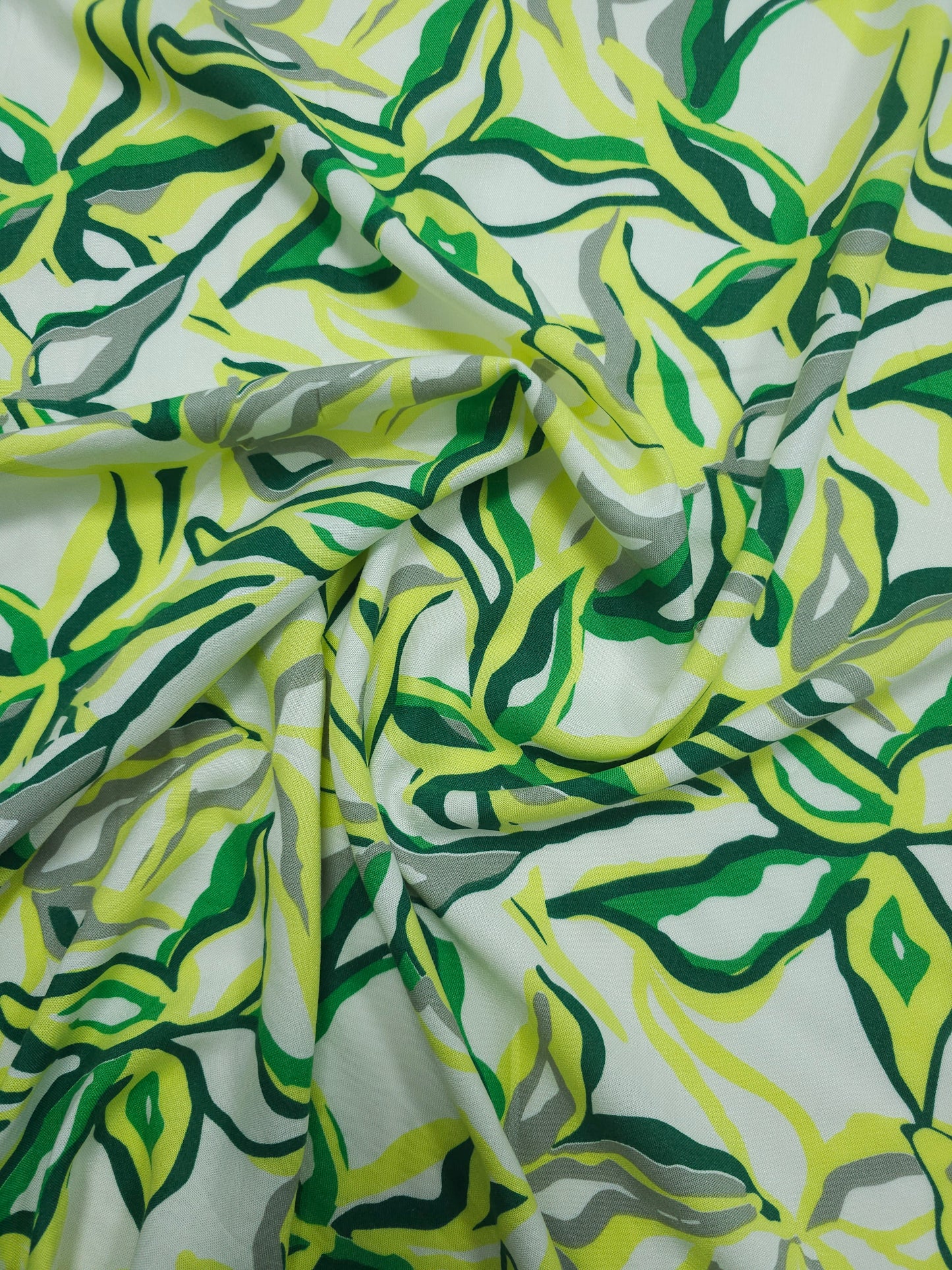 Yellow/Green Star Floral Viscose Challis