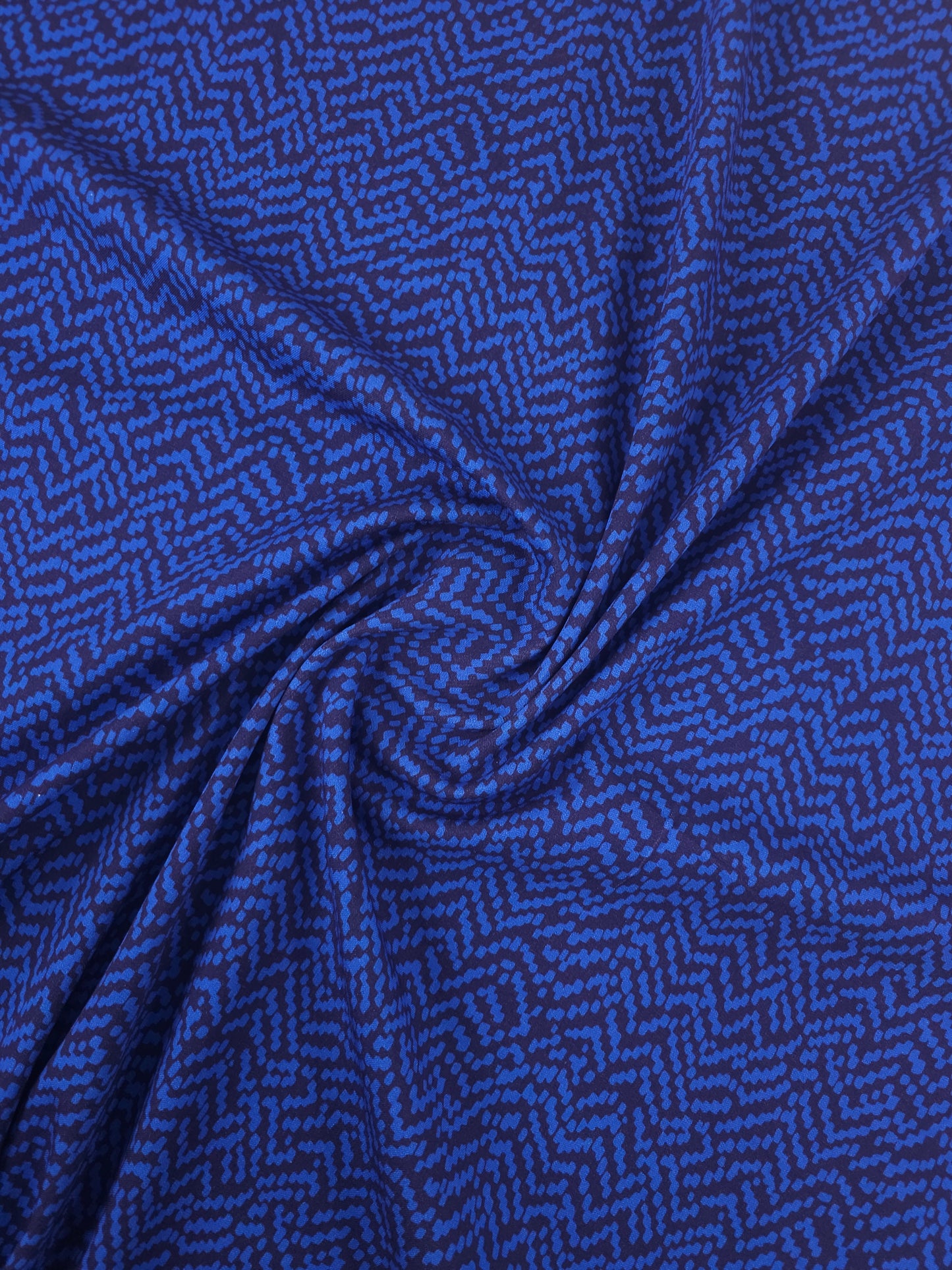 Blue/Navy Abstract ZigZag Brushed Cotton Twill