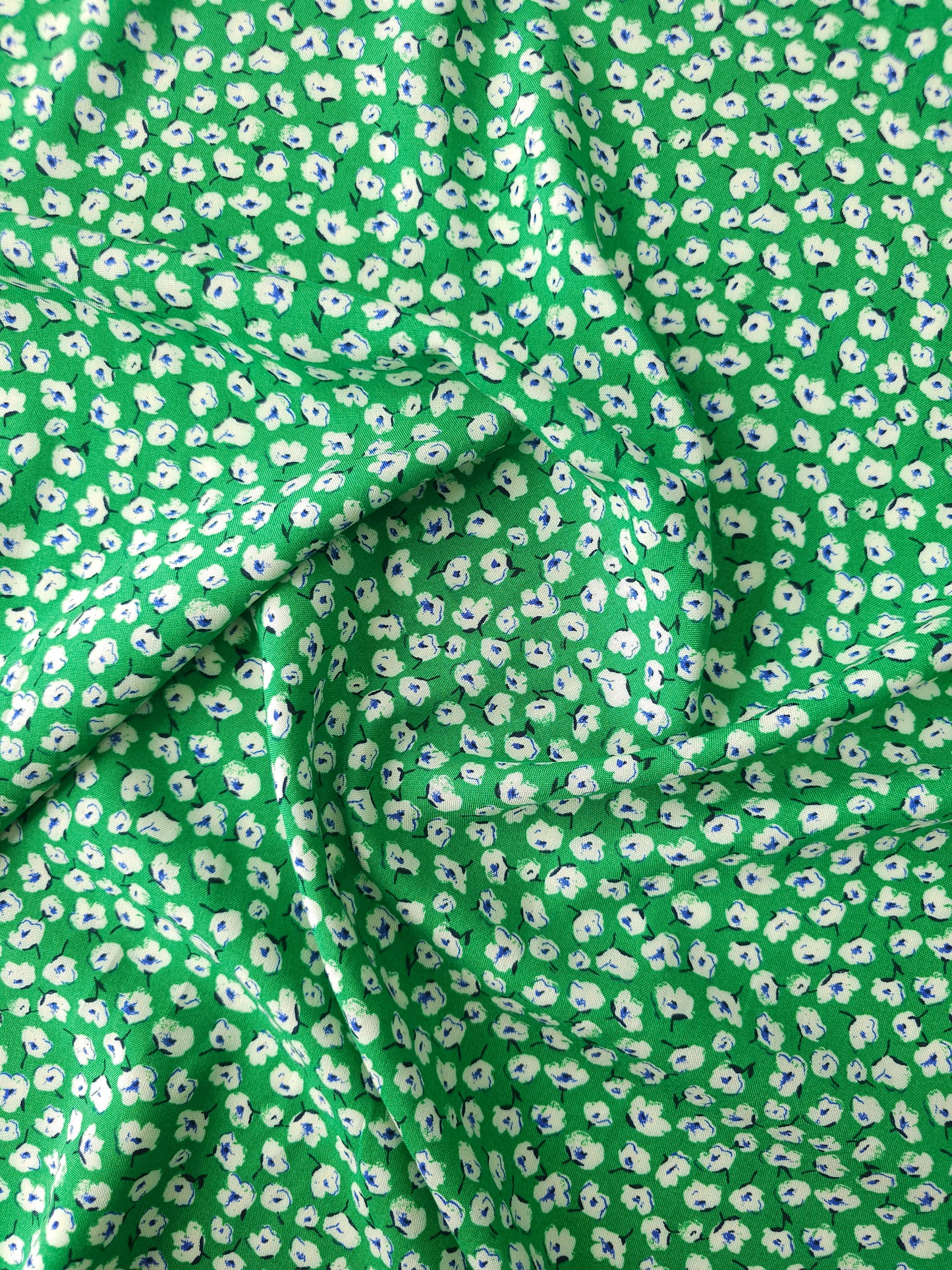 Green Ditsy Poppy Floral Viscose Challis