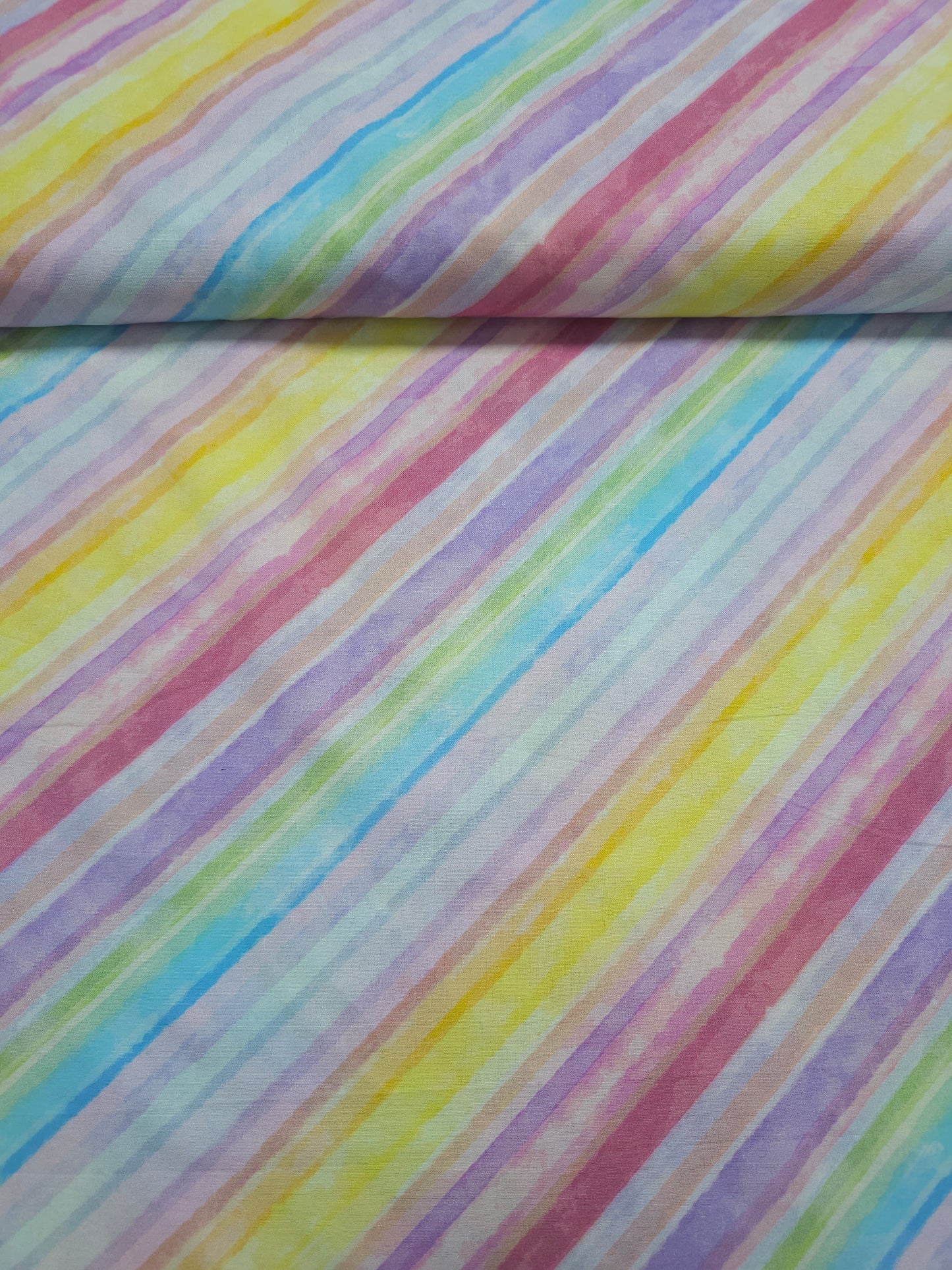 Pastel Rainbow Diagonal Stripe 100% Cotton