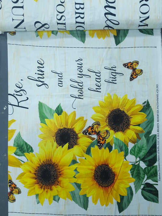 Sunflower Positive Affirmations Panel 100% Cotton