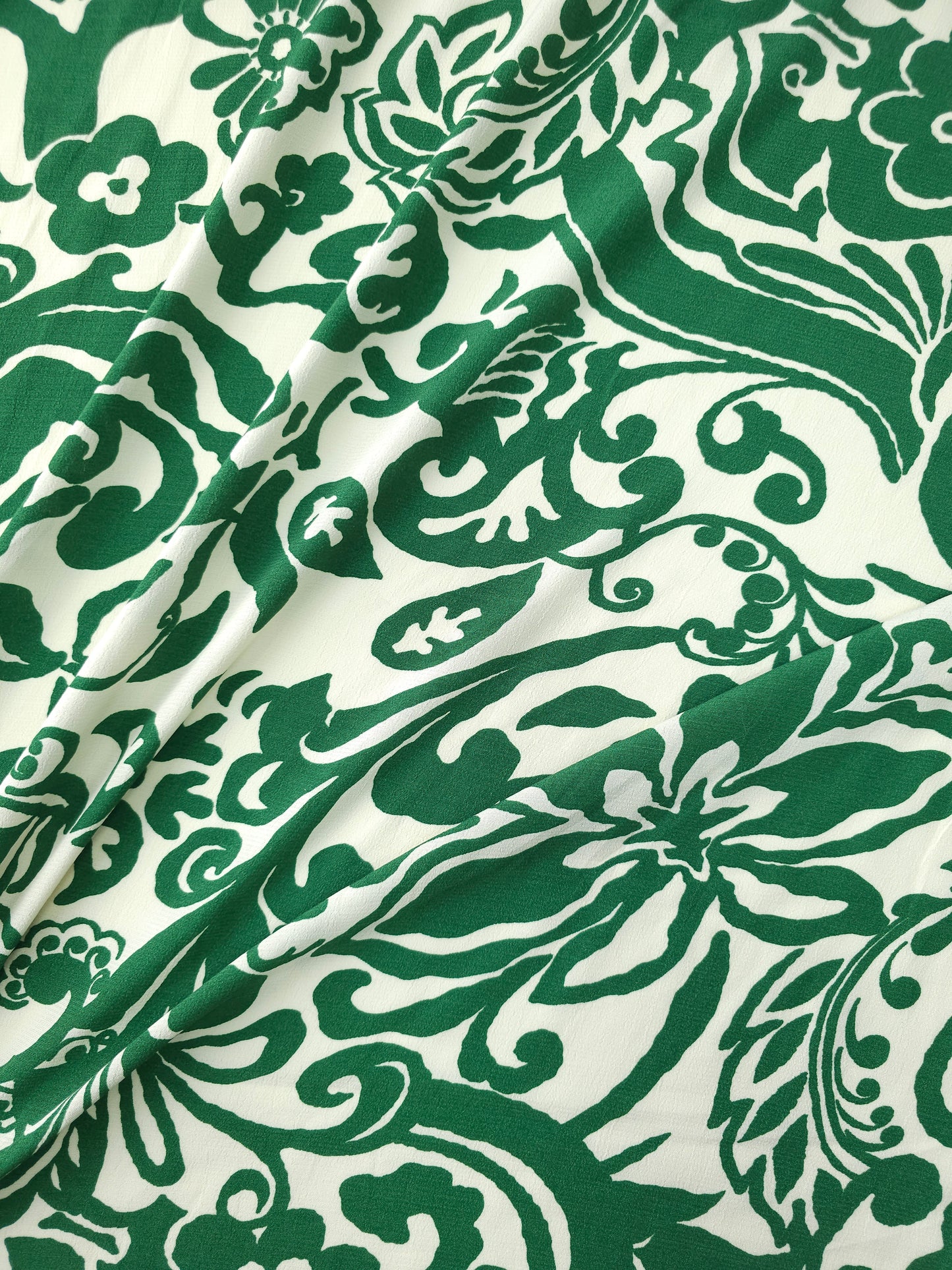 Green/Off-White Doodle Floral Viscose Crepe